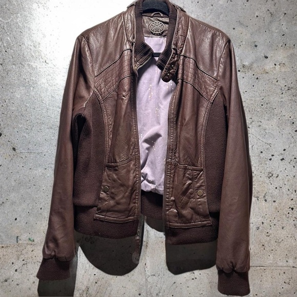 Anthropologie Jackets & Blazers - Anthropologie Idra Brown Bomber Leather Jacket Floral Lining Large